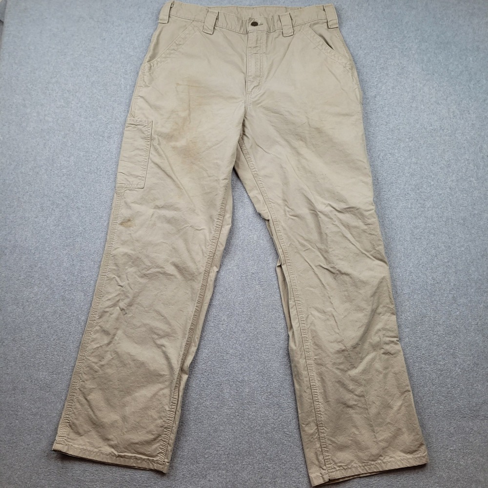 Carhartt B151 Dungaree Fit Pants Mens 34x32 Tan Canvas Workwear Carpenter